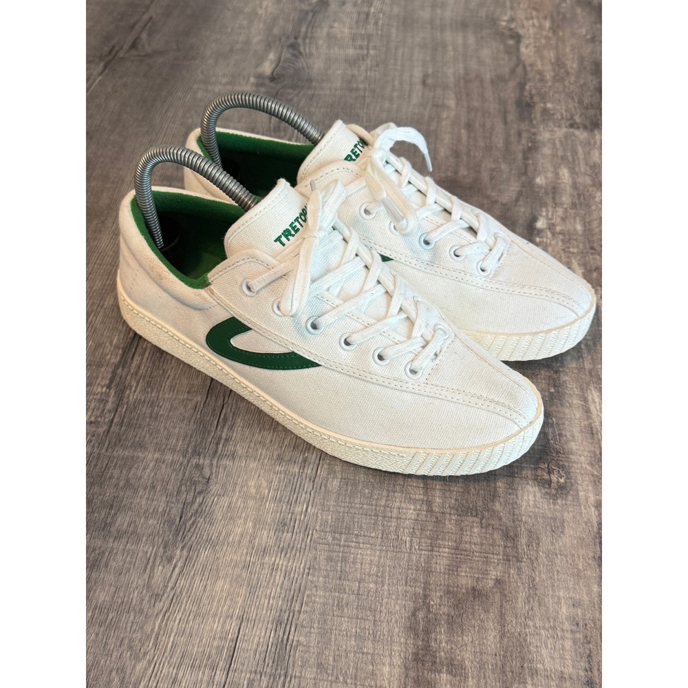 Tretorn Nylite Plus Canvas Sneakers White Green Womens 8.5 Tennis Shoes Low Top